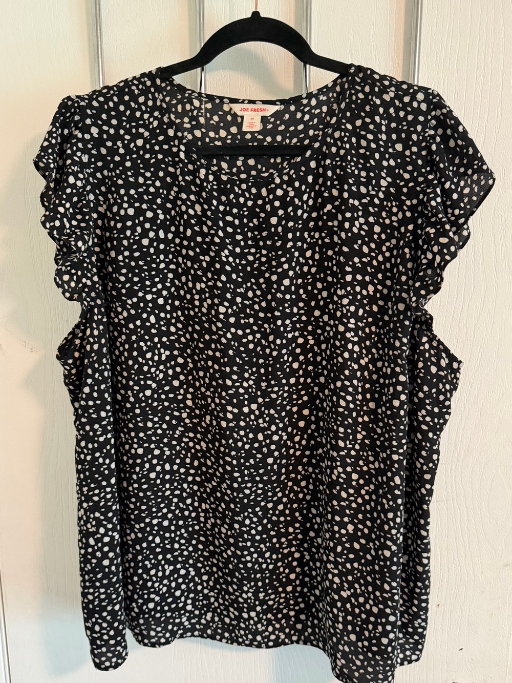 Joe Fresh Black and White Dotted Ruffle Sleeve Blouse